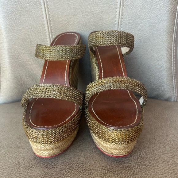 Christian Louboutin Cadena Tresse 140 Platform Wedges Espadrilles Gold Euro 40 - Picture 5 of 12